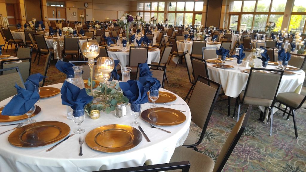 gold and navy table settings